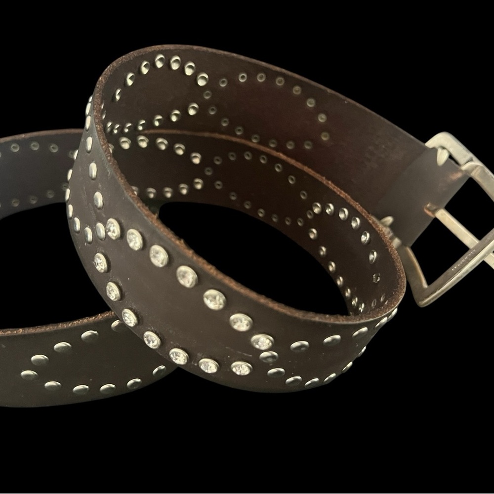 Anthropologie belt grommeted silver leather rhinestones western silver brass - Picture 3 of 15